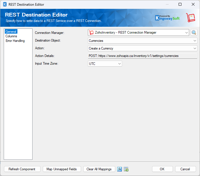 SSIS REST Zoho Inventory Destination - General